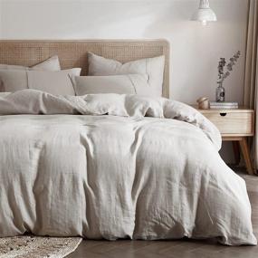 img 4 attached to HYPREST French Linen Duvet Cover Set: 100% Pure, Stone Washed, King Size, Moisture-Absorbing and Breathable with Ultra Soft Cooling Qualities - Superior Quality and Durability