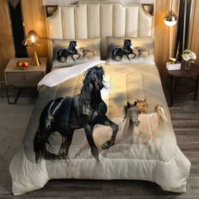 img 1 attached to 🐎 Chic and Unique 3D Horse Printed Twin Comforter Set - Black Horse Design for Adult Women, Boys: Wild Animal Pattern Quilted Duvet with Soft Breathable Duvet Insert - Perfect for Western Cowboy Farmhouse Themes!