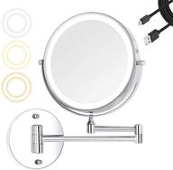 🪞 liouhoum 8 inch wall mounted makeup mirror - rechargeable 1x/10x magnifying mirror with 3 color lights, screen touch, double sided dimmable 360° chrome shaving mirror for bathroom - 2000mah battery логотип