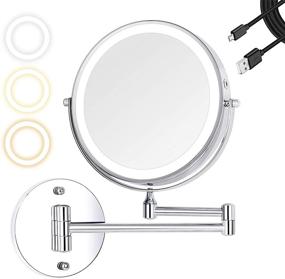 img 4 attached to 🪞 Liouhoum 8 Inch Wall Mounted Makeup Mirror - Rechargeable 1X/10X Magnifying Mirror with 3 Color Lights, Screen Touch, Double Sided Dimmable 360° Chrome Shaving Mirror for Bathroom - 2000mAh Battery