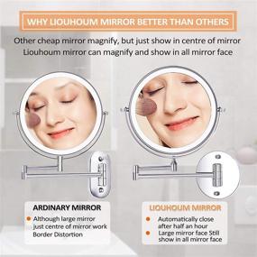 img 2 attached to 🪞 Liouhoum 8 Inch Wall Mounted Makeup Mirror - Rechargeable 1X/10X Magnifying Mirror with 3 Color Lights, Screen Touch, Double Sided Dimmable 360° Chrome Shaving Mirror for Bathroom - 2000mAh Battery