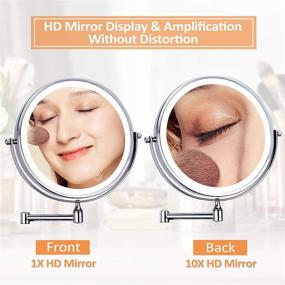 img 1 attached to 🪞 Liouhoum 8 Inch Wall Mounted Makeup Mirror - Rechargeable 1X/10X Magnifying Mirror with 3 Color Lights, Screen Touch, Double Sided Dimmable 360° Chrome Shaving Mirror for Bathroom - 2000mAh Battery