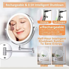 img 3 attached to 🪞 Liouhoum 8 Inch Wall Mounted Makeup Mirror - Rechargeable 1X/10X Magnifying Mirror with 3 Color Lights, Screen Touch, Double Sided Dimmable 360° Chrome Shaving Mirror for Bathroom - 2000mAh Battery