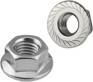 pack of 20 stainless steel 18-8 (304) serrated flange hex lock nuts, 3/8-16 thread size, bright finish logo
