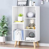 📚 iotxy wood open shelf bookcase - 3-tier freestanding display cabinet rack with legs, 5 cubes bookshelf, warm white logo