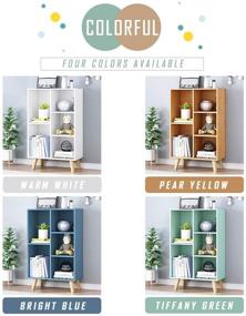 img 2 attached to 📚 IOTXY Wood Open Shelf Bookcase - 3-Tier Freestanding Display Cabinet Rack with Legs, 5 Cubes Bookshelf, Warm White