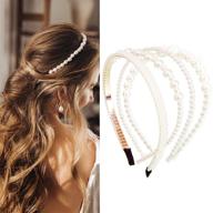 👑 naisier 4-piece white faux pearl rhinestone headbands - bridal hair hoop, wedding hair fashion accessories for women and girls logo