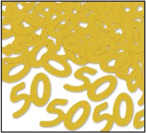 img 1 attached to ✨ Блестящие золотые контурные конфетти для столовых приборов: идеально подходят для юбилеев, дней рождения и вечеринок - Beistle 50, 0,5 унций