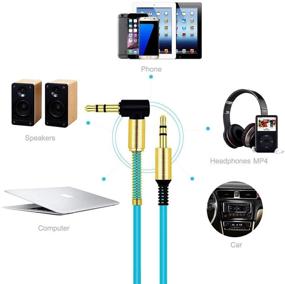 img 1 attached to JacobsParts 3.5mm AUX Cable for Car Stereo, Audio Auxiliary Headphone Jack Cord, Right Angle Male to Male, 3ft (Blue)