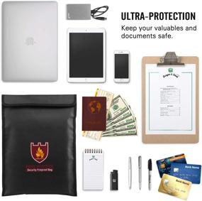 img 2 attached to 🔥 MoKo Fireproof Money & Document Bag - 15" x 11" Fire & Water Resistant Cash & Envelope Holder - Ultimate Protection for Valuables, Documents, Money, Jewelry - Zipper Closure - Black