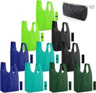 🛍️ 10 pack x-large reusable grocery tote bags: foldable, elastic zipper, machine washable, lightweight & sturdy moss teal green black navy christmas gift bags логотип