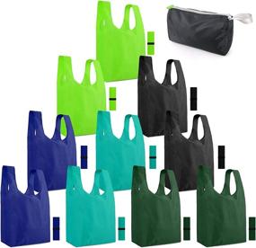 img 4 attached to 🛍️ 10 Pack X-Large Reusable Grocery Tote Bags: Foldable, Elastic Zipper, Machine Washable, Lightweight & Sturdy Moss Teal Green Black Navy Christmas Gift Bags