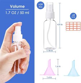 img 4 attached to 24-Piece 2oz/55ml Clear Mini Mister Spray Bottles Set with Funnels, Labels - Refillable, Portable Essential Oil, Cleaning & Makeup Bottles - Travel Size Container for Solutions