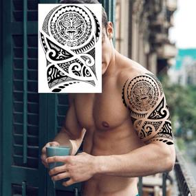 img 2 attached to 🐢 11 Sheets NEZAR Maori Temporary Tattoo Sleeve Set for Men & Adults - Tiki Turtle, Manta, Waterproof Fake Tattoo Sleeves for Women - Black Dragon Totem Tribal - Military Long Full Sleeve Tattoos Temporary Stickers