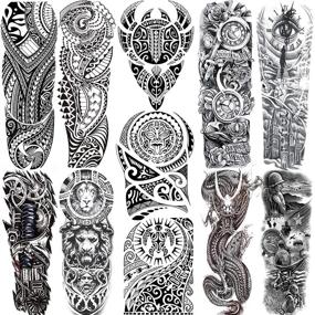 img 4 attached to 🐢 11 Sheets NEZAR Maori Temporary Tattoo Sleeve Set for Men & Adults - Tiki Turtle, Manta, Waterproof Fake Tattoo Sleeves for Women - Black Dragon Totem Tribal - Military Long Full Sleeve Tattoos Temporary Stickers