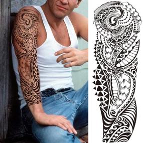 img 3 attached to 🐢 11 Sheets NEZAR Maori Temporary Tattoo Sleeve Set for Men & Adults - Tiki Turtle, Manta, Waterproof Fake Tattoo Sleeves for Women - Black Dragon Totem Tribal - Military Long Full Sleeve Tattoos Temporary Stickers