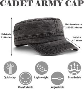 img 2 attached to 🧢 2-Piece Washed Cadet Army Caps - Military Flat Top Cap for Unisex Cadet Cap Enthusiasts