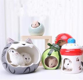 img 1 attached to 🏠 JUILE YUAN Ceramic Small Animal Hideout: Adorable Cartoon Shape Hamster House Chinchilla Mini Hut, Ideal Cage Accessories for Dwarf Hamsters, Hedgehogs, and Other Small Animals