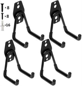 img 4 attached to 💪 Maximize Garage Storage Space with Heavy Duty Steel Wall Mount Double Hooks - 66 LB Load Capacity (4 Pack Black 3" U Hook)