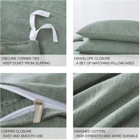 img 1 attached to 🛏️ NEWLAKE Green Queen Duvet Cover Set - Washed Cotton Solid Color Bedding, Zipper Closure &amp; Corner Ties for Comforter