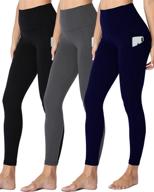 🩲 hltpro high waist yoga leggings with pockets for women (3 pack) - tummy control workout pants for running and yoga логотип