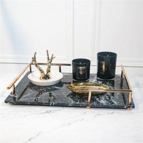 img 1 attached to Marble Print Decorative MDF Vanity Tray with Metal Handle - Perfect for Perfume, Jewelry, and Trinkets - Dresser or Bathroom Table Organizer in Black