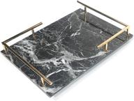 marble print decorative mdf vanity tray with metal handle - perfect for perfume, jewelry, and trinkets - dresser or bathroom table organizer in black логотип