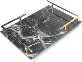 img 4 attached to Marble Print Decorative MDF Vanity Tray with Metal Handle - Perfect for Perfume, Jewelry, and Trinkets - Dresser or Bathroom Table Organizer in Black