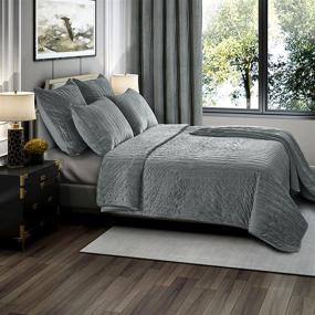 img 3 attached to 🛏️ Brielle King Size Grey Quilt Set - Premium Heavy Velvet with Cotton Backing