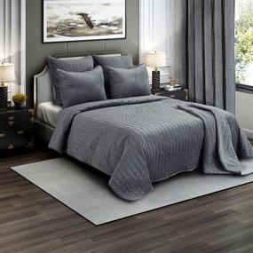 img 4 attached to 🛏️ Brielle King Size Grey Quilt Set - Premium Heavy Velvet with Cotton Backing