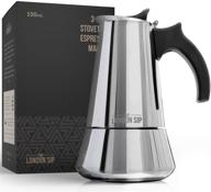 premium stainless steel induction stovetop espresso maker by london sip - enjoy cafe quality italian style coffee at home with this moka pot - compatible with ceramic, electric, induction, and gas stovetops (silver-3 cup) logo