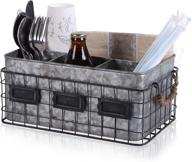 🍴 nikky home rustic farmhouse galvanized utensil holder - silver, cutlery caddy and condiment organizer for kitchen countertop, dining, outdoors, picnics, parties, with flatware utensil caddy and napkin holder логотип