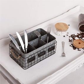 img 3 attached to 🍴 NIKKY HOME Rustic Farmhouse Galvanized Utensil Holder - Silver, Cutlery Caddy and Condiment Organizer for Kitchen Countertop, Dining, Outdoors, Picnics, Parties, with Flatware Utensil Caddy and Napkin Holder