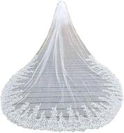 fenghuavip 1t 1-tire lace veils for bride: glamorous long bridal wedding veil with sparkling sequins and free comb logo