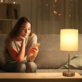 img 1 attached to 🛏️ Enhance Your Space with the USB Bedside Table Lamp: 3-Way Dimmable Touch Lamp for a Modern, Cozy Ambiance – Complete with Round Fabric Lampshade, Metal Base, and 6W 2700K LED Edison Bulb!