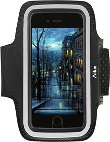 img 4 attached to 📱 Ailun Phone Armband для iPhone 8, 7, X, XS - Спортивный антискользящий лёгкий двойной размер для руки с карманом для ключей, защитой от пота, Touch ID и разъёмом для наушников - Чёрный