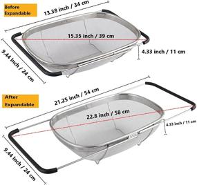 img 2 attached to 🍲 Коландер овальной формы на 6 квартов с резиновыми ручками с возможностью расширения - нержавеющая сталь, тонкая ситовая корзина для процеживания, дренирования и промывания фруктов и овощей над раковиной.