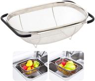 🍲 6 quart oval colander with expandable rubber grip handles - stainless steel, fine mesh strainer basket for straining, draining, and rinsing fruits and vegetables over the sink logo