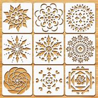 🎨 9-piece set of 12 x 12 inch reusable mandala stencils for wood painting, ideal for rock, wall, tile, fabric, furniture diy art, painting templates logo