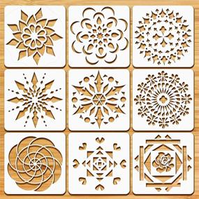 img 4 attached to 🎨 9-Piece Set of 12 x 12 Inch Reusable Mandala Stencils for Wood Painting, Ideal for Rock, Wall, Tile, Fabric, Furniture DIY Art, Painting Templates