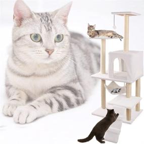 img 3 attached to 54-Inch Cat Tree Tower Condo with Multi-Level Scratching Posts, Kittens Play 🐱 House and Ball Toys – Pet Climbing Stand, Playground with Sisal-Covered Scrapers, and Hammocks