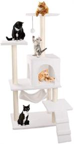 img 4 attached to 54-Inch Cat Tree Tower Condo with Multi-Level Scratching Posts, Kittens Play 🐱 House and Ball Toys – Pet Climbing Stand, Playground with Sisal-Covered Scrapers, and Hammocks