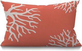img 4 attached to 🏖️ Smooffly Beach Coral Farmhouse Rectangular Throw Pillow Case - Ocean Coral Pink Branch Reef Design - Red & White Cotton Linen Cushion Cover for Sofa, Armchair, Bedroom, Living Room - 12x20 Inch