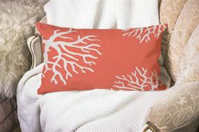 img 3 attached to 🏖️ Smooffly Beach Coral Farmhouse Rectangular Throw Pillow Case - Ocean Coral Pink Branch Reef Design - Red & White Cotton Linen Cushion Cover for Sofa, Armchair, Bedroom, Living Room - 12x20 Inch
