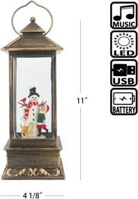 img 3 attached to 🎄 Evelyne Square Christmas Snow Globes Musical - Battery Operated LED Lighted Swirling Glitter Water Lantern - Snowman with Child and Dog: Festive Christmas Decor for Your Home