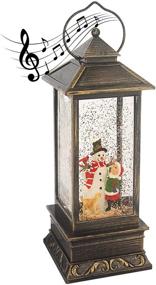 img 4 attached to 🎄 Evelyne Square Christmas Snow Globes Musical - Battery Operated LED Lighted Swirling Glitter Water Lantern - Snowman with Child and Dog: Festive Christmas Decor for Your Home