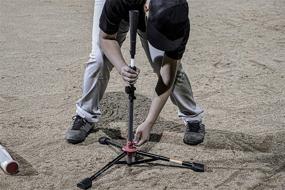 img 3 attached to 🔥 PowerNet Baseball Softball Batting Tee - Hitting Drill Coaching Aid - Adjustable Height 27.5-44 Inches - Portable and Collapsible - Rolled Rubber Top - Extra Wide Base