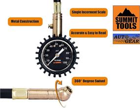 img 1 attached to 🚗 Сумка аксессуаров Summit с манометром для измерения давления в шинах, 0-100 PSI, с клапаном фиксации, гибким шлангом длиной 10 дюймов, кнопкой для сброса давления, резиновой защитной крышкой для улучшения автомобильной производительности.