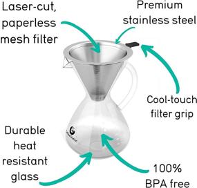 img 2 attached to Кофеварка Coffee Gator для заваривания кофе по методу кемекс - 27 унций, без использования фильтров, портативный набор для заваривания кофе капельным способом с стеклянной кувшином и фильтром из нержавеющей стали, прозрачный