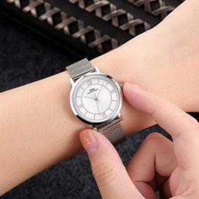 img 1 attached to 🌊 Waterproof Women's Quartz Wristwatch: Mesh Stainless Steel Bracelet Watch by Relogio Feminino